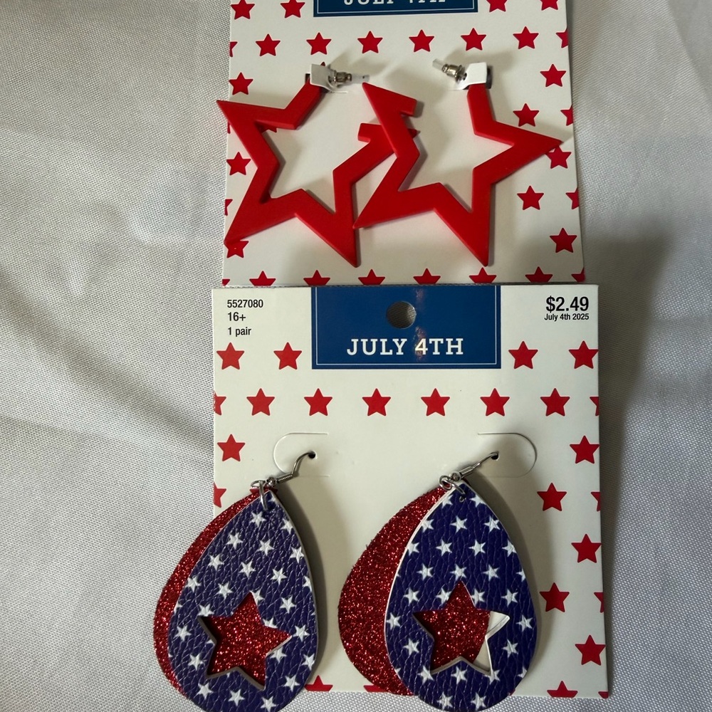 Two pairs of patriotic earrings for Fourth of July, Memorial Day, Veterans Day